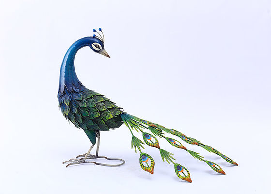 Colorful Animal Peacock Metal Garden Ornament Artistic Weatherproof