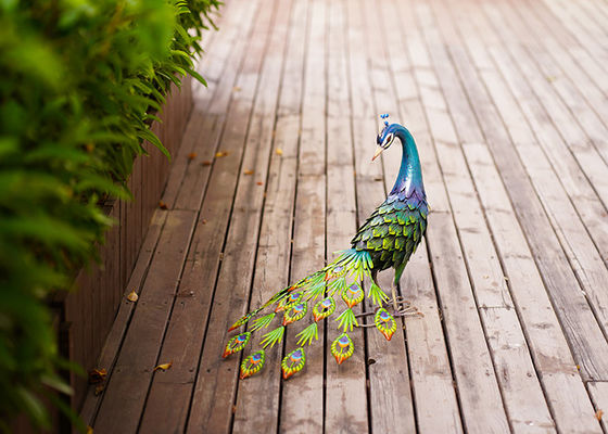 Colorful Animal Peacock Metal Garden Ornament Artistic Weatherproof